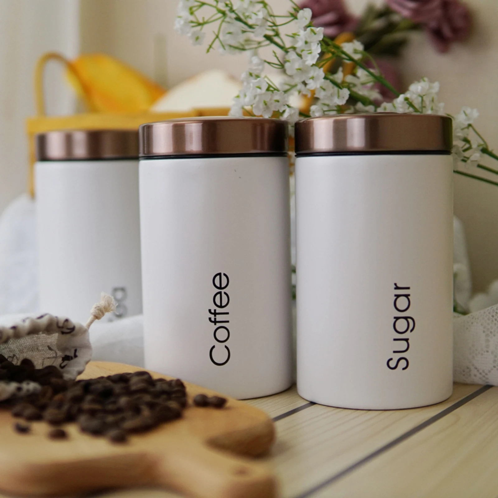 3PCS Stylish Tea Sugar Coffee Storage Canisters with Lid  Black