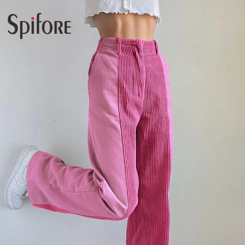 Spifore Velvet Flare Pants Y2K Pink New Fashion Floor Length Skinny Street Wear Chic High Waist Flared Trousers Women 2022