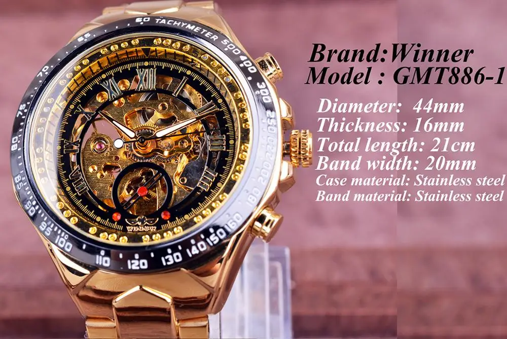 Imagem -03 - Vencedor Mecânico Esporte Design Bezel Relógio de Ouro Homens Relógios Top Marca de Luxo Montre Homme Relógio Homens Relógio Automático Esqueleto