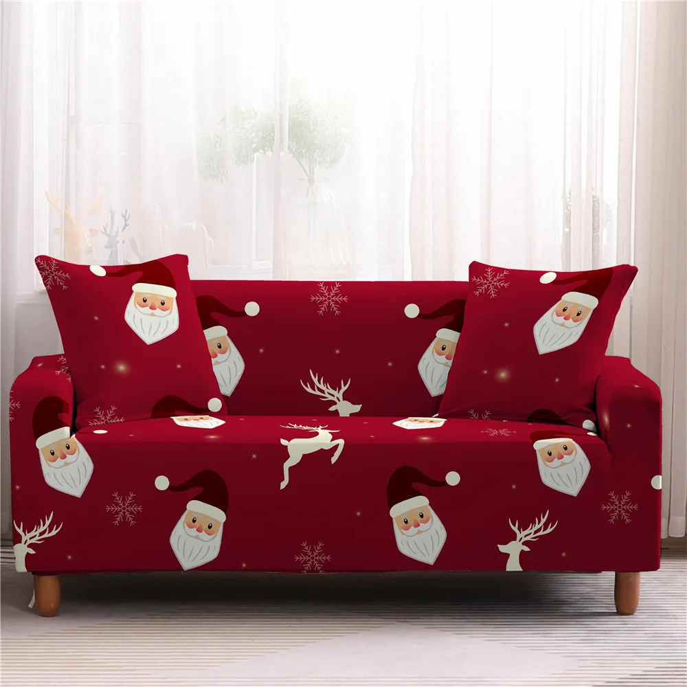 Christmas Sofa Cover Stretch Santa Claus Printed Elastic Couch Cover Case for Corner Sectional Sofa Funda De Sofá L Shape Covers