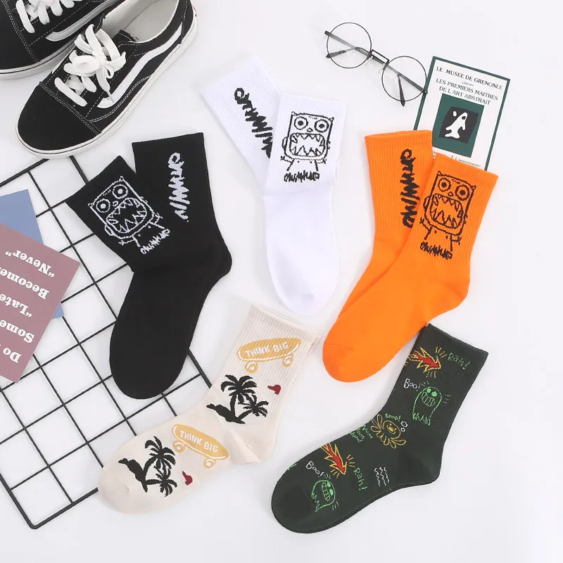 

1 Pair Fashion Coconut Tree Owl Orange Women Socks Funny Skateboard Cool Black Socks For Female Casual Cotton Hipster Sox