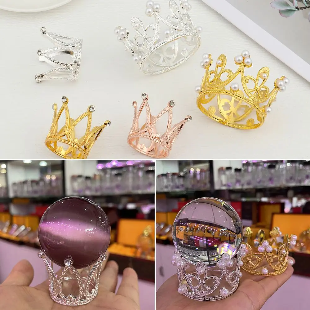 Gift Home Office Decor Photography Props Rhinestone Support Metal Display Stand Crown Crystal Ball Holder Glass Sphere Base