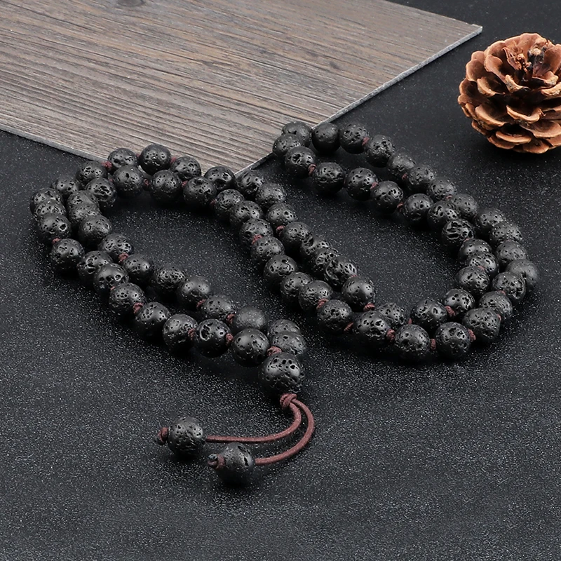 8mm perline fatte a mano bracciale da uomo collana classica in pietra lavica nera naturale per donna Yoga Buddha Charm Mala bracciale regalo gioielli