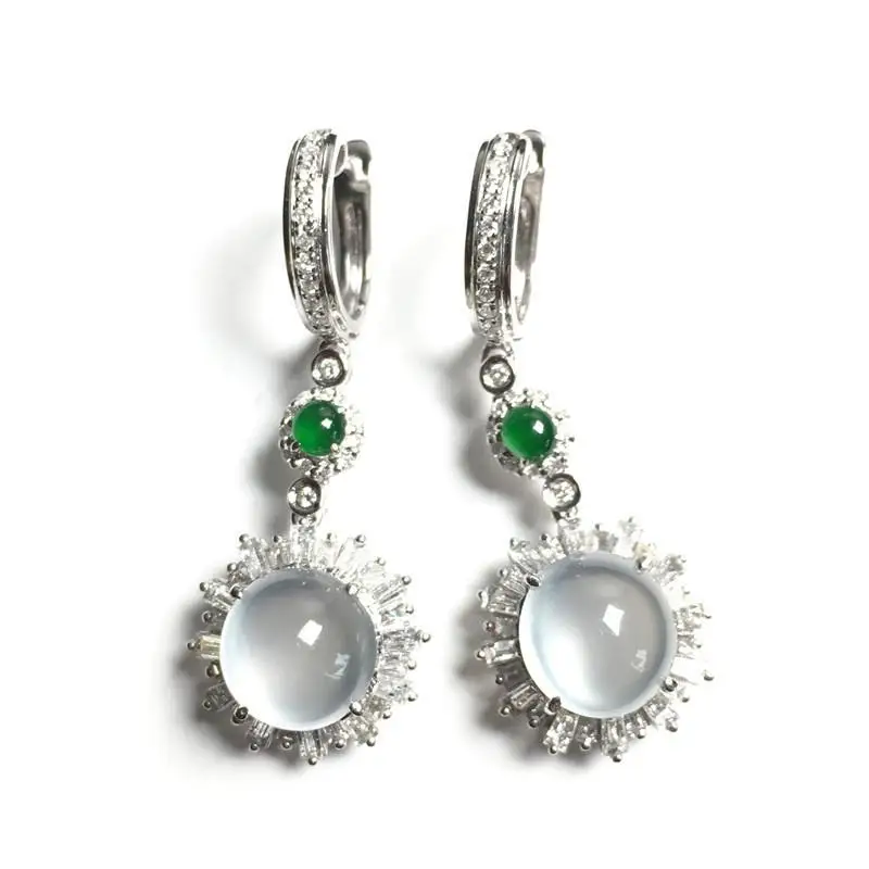 Designer original personality diamond-studded chalcedony egg round earrings elegant charm creative retro female silver jewelry