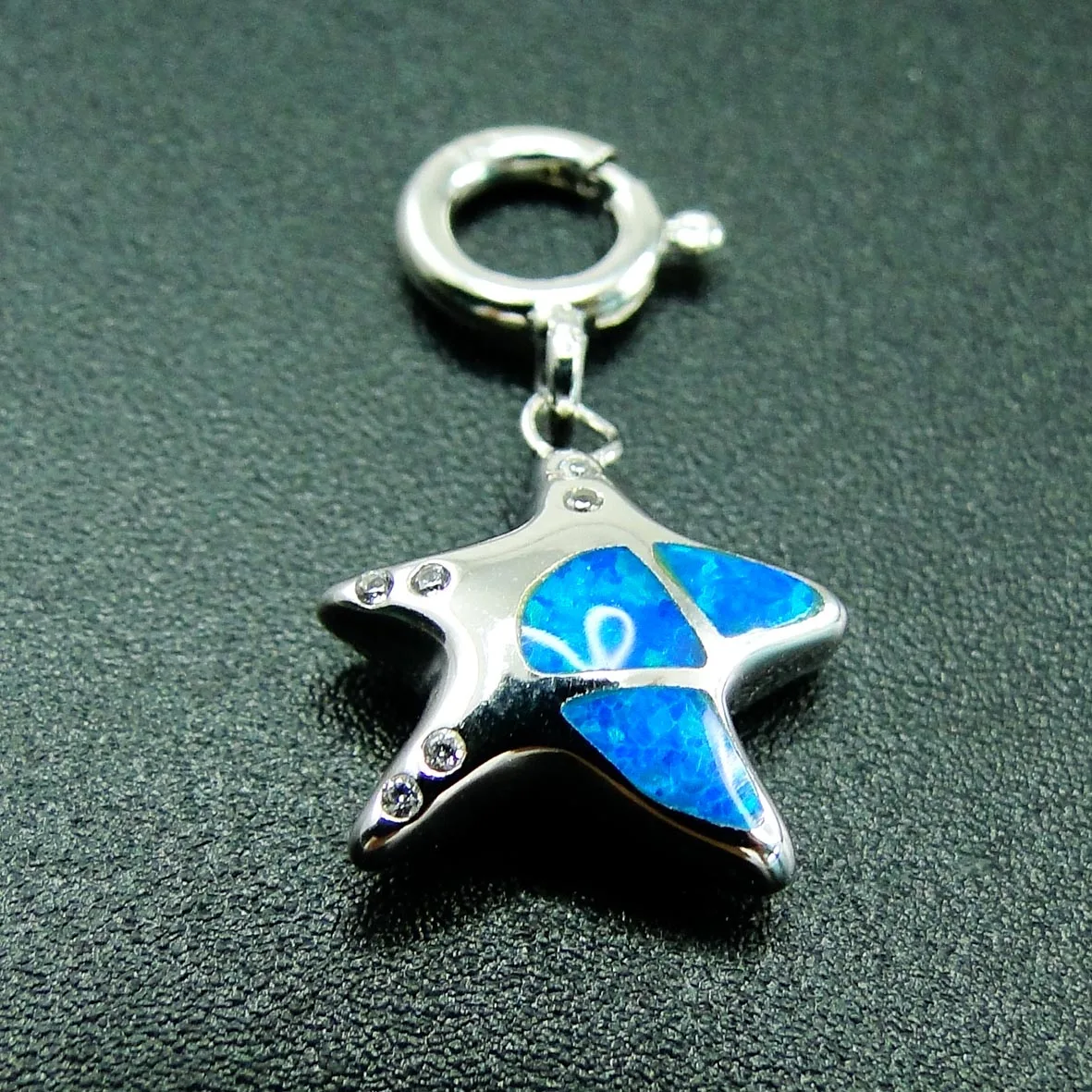 Hot Selling High Quality Hiney Comb 14~16mm 925 Sterling Silver Blue Opal Starfish Silver Charm Jewlery For Gift