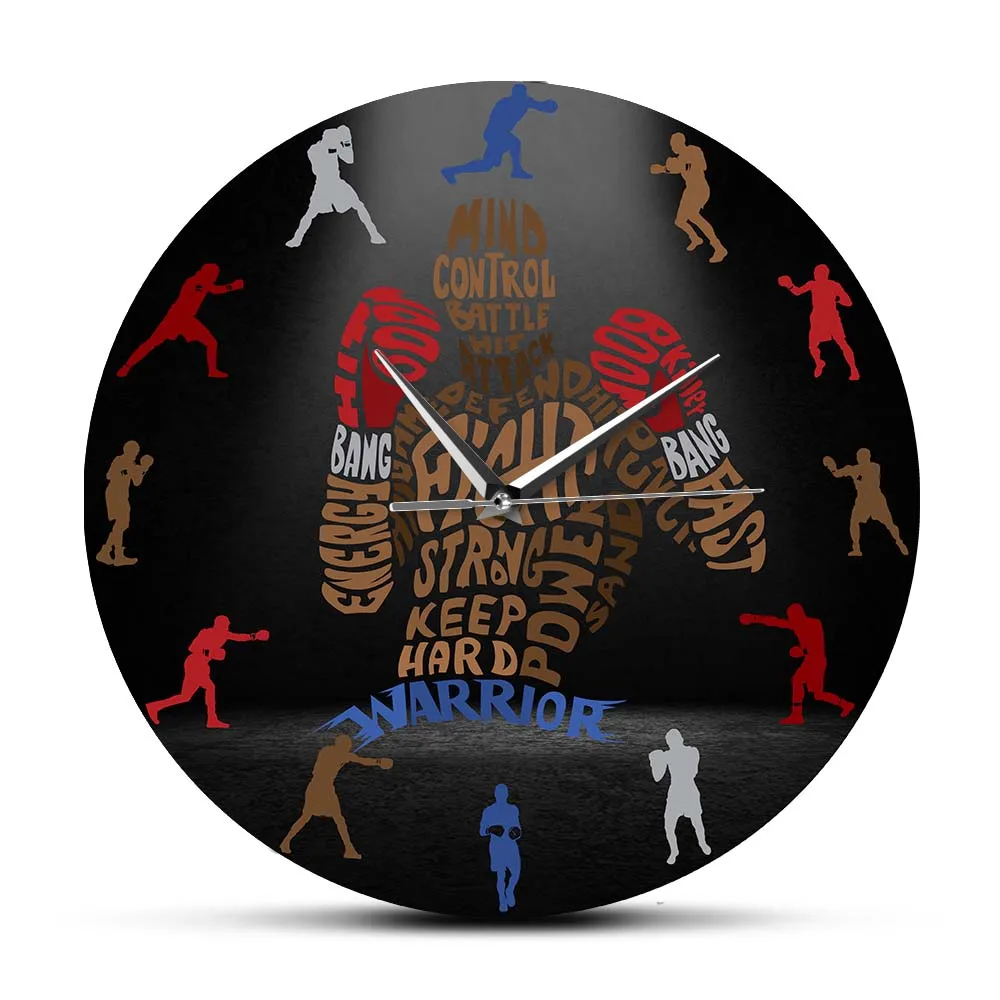 Typo Box Warrior Fighter Modern Wall Clock Boxing Wall Art Sports Home Décor Silent Clock Wall Watch Boxer Pugilist Gift Idea