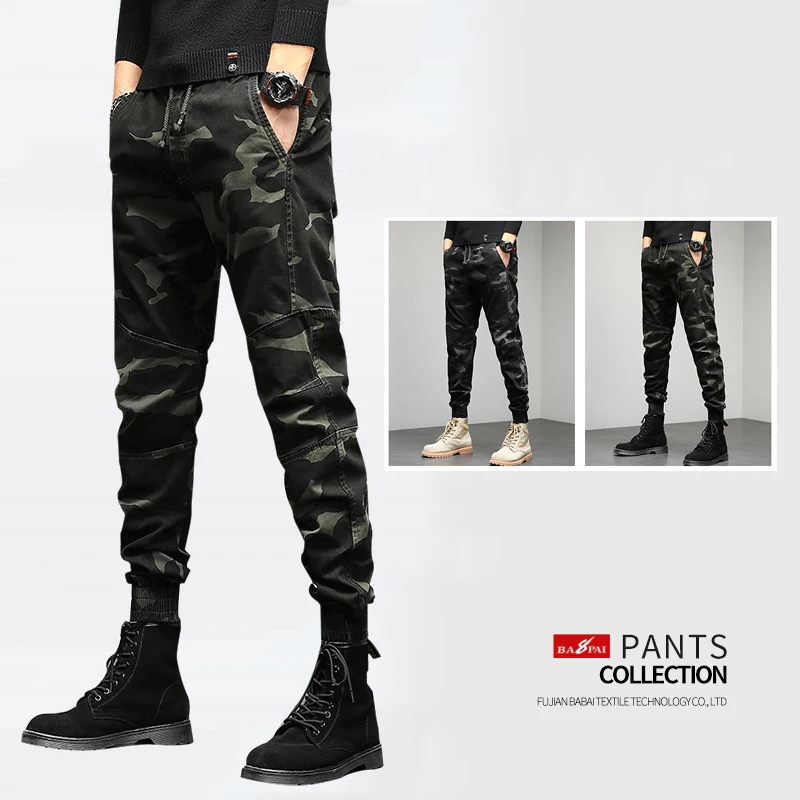 Bapai moda masculina calças de carga camuflagem de grandes dimensões ao ar livre calças do exército calças de combate multifuncional calças de caminhada magro