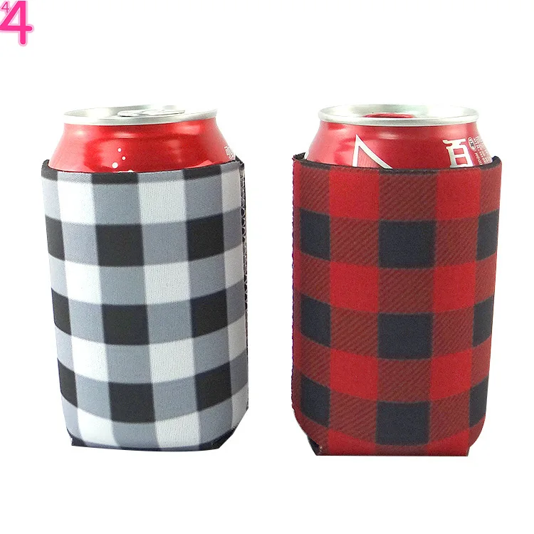 DHL Red Buffalo Check Cooler Bag Wholesale Blanks Neoprene Black Red Plaid Can Covers Wedding Gift Tin Wraps