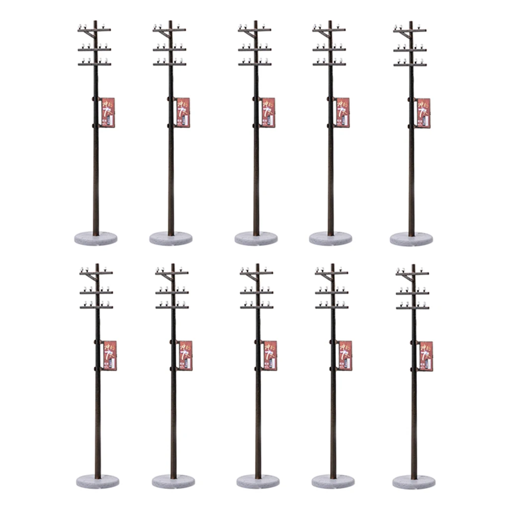 10Pc Electric Line Pole for Train Railways Park Street DIORAMAS 1/100 Scale