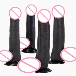 Moonuo Female Masturbator Skin Feeling Realistic Soft Huge Black African Dildo Silicone Suction Cup for Women Big Dick Sex Toys