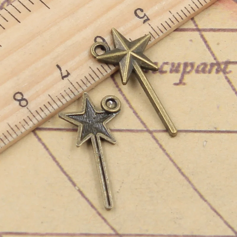 50pcs Charms Magic Star Wand 25x13mm Antique Bronze Silver Color Pendants Making DIY Handmade Tibetan Finding Jewelry