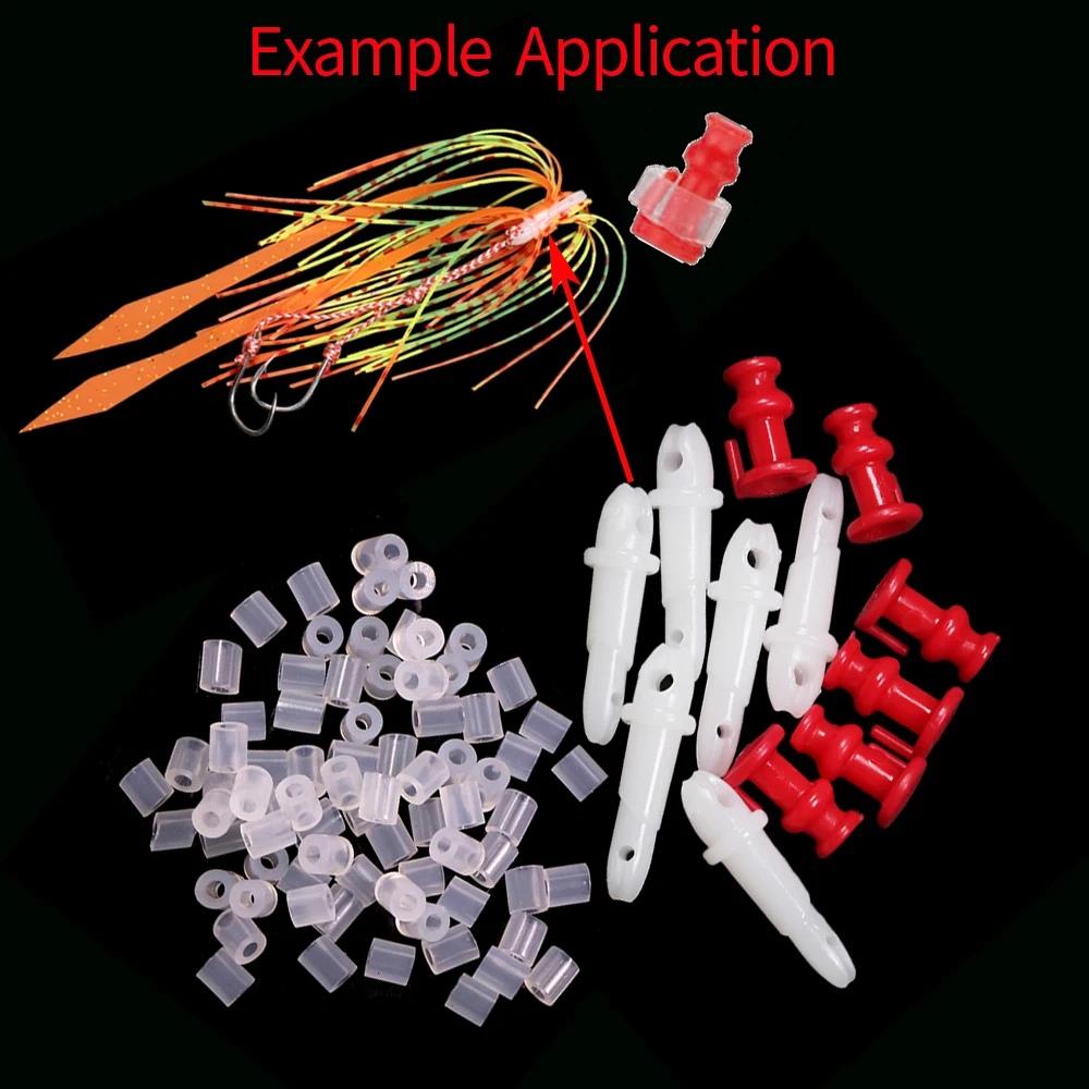 ICERIO ABS 플라스틱 해수 낚시 태클 도미 슬라이드 부품, 실리콘 링 스커트 및 고무 타이 고정 루어 액세서리, 50 개