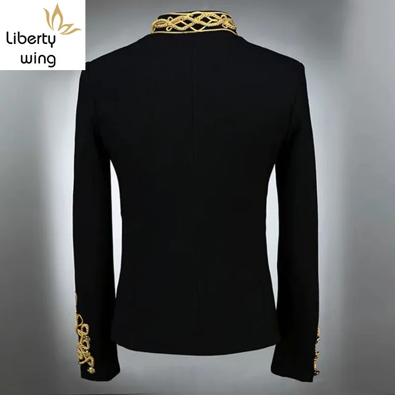 Luxury High Quality Palace Style Mens Short Coats Fashion Long Sleeve Stand Collar Night Show Wear Slim Male Jackets Plus Size