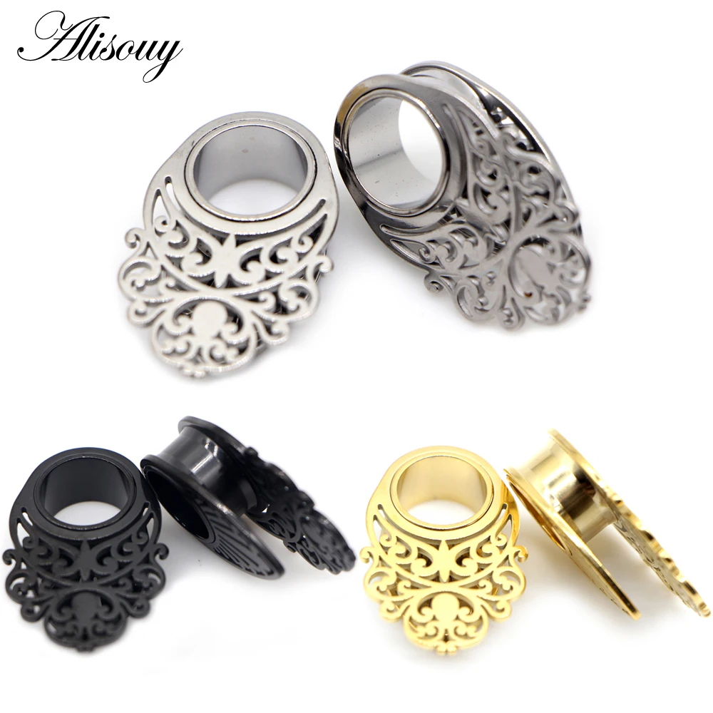 

Alisouy 2pcs 6mm-25mm Ear Plugs Tunnels Stretcher Stainless Steel Hollow Dangle Piercing Earrings Gauges Expander Body Jewelry