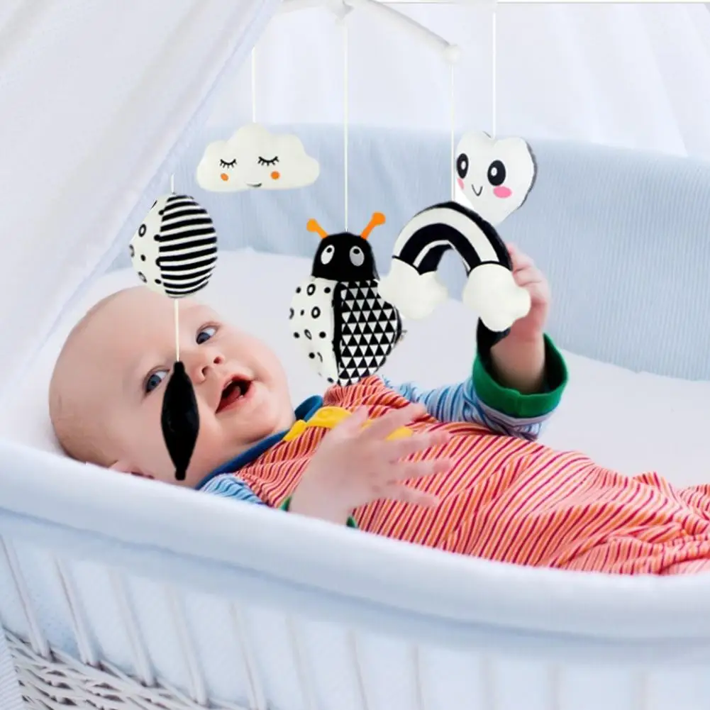 Infant Black And White Bed Bell Early Teaching Animal Music Rotating Electric Detachable Hanging Toy