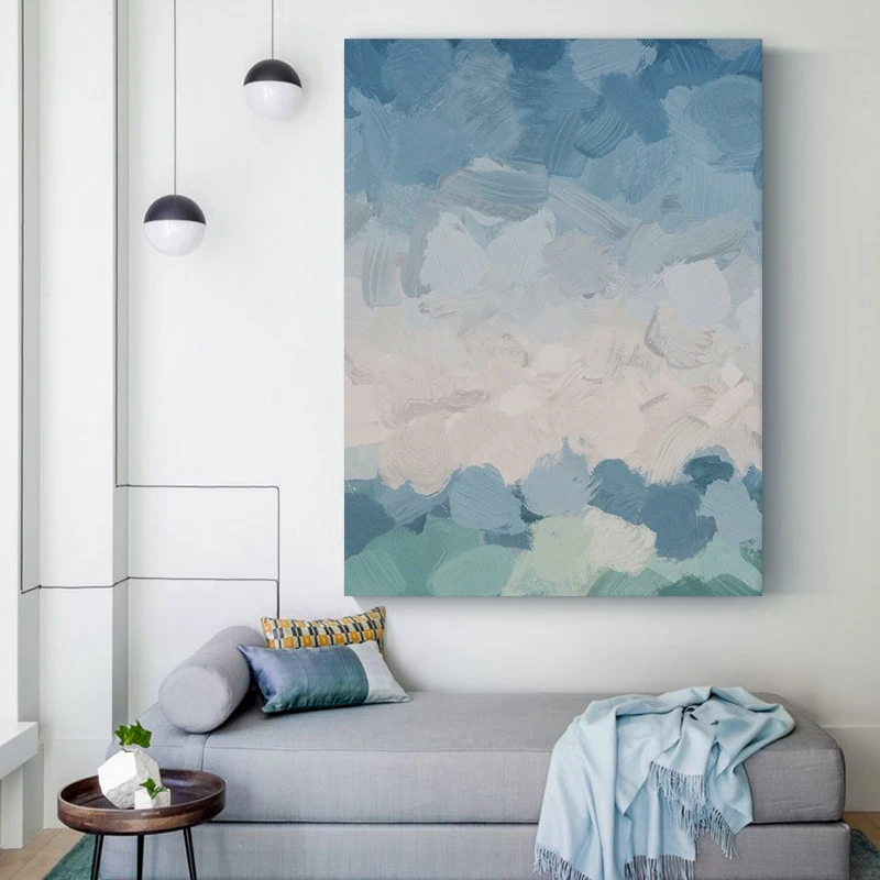 Art July Modern Simple Abstract Hand-painted Oil Painting Living Room Corridor Decorative Painting Blue Simple Hanging Painting