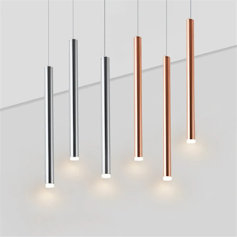 Cylinder Long Tube LED Pendant Lights Shop Bar Counter Island Pendant Lamp Background Dinning Room Restuarant Hanging Light