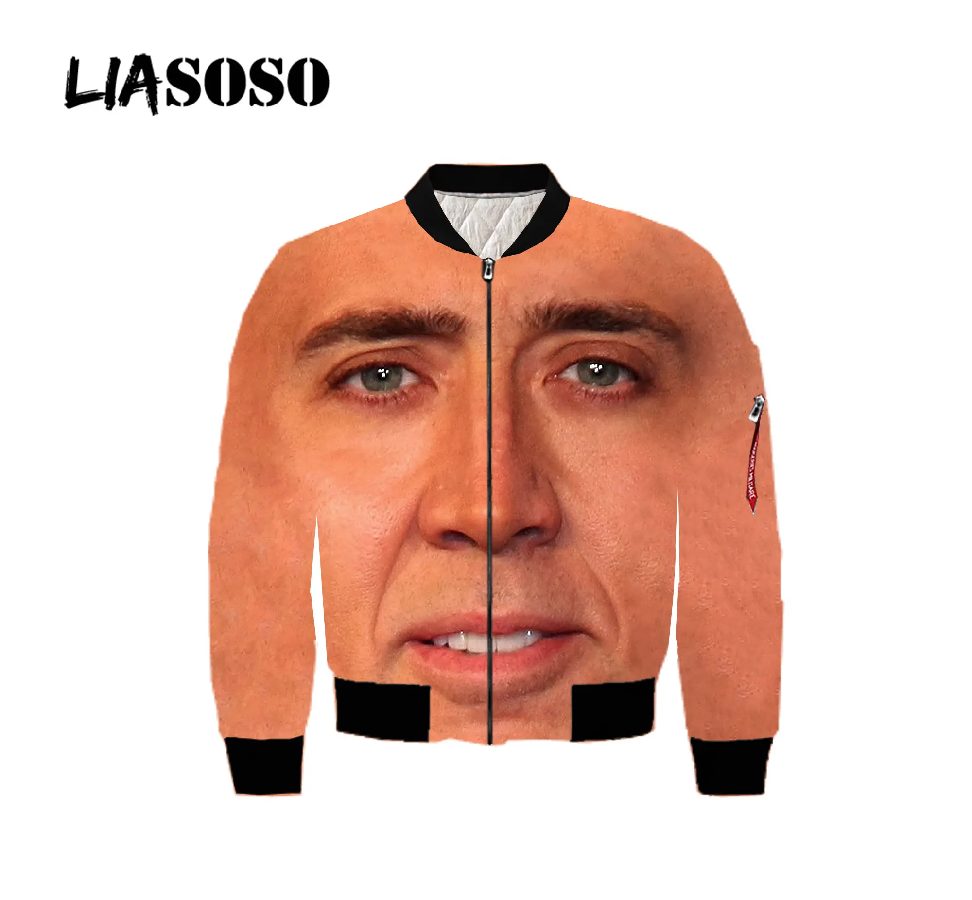 LIASOSO Funny Actor Nicolas Cage Many Faces Bomber Jacket 3D Print Men Winter Thick Flight Jacket Coat Punk Retro Youth Tops