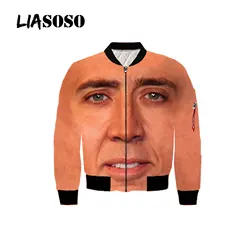 LIASOSO Funny Actor Nicolas Cage wiele twarzy Bomber Jacket 3D Print mężczyźni zima gruby kurtka lotnicza płaszcz Punk Retro koszulki młodzieżowe