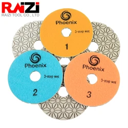 Raizi 4inch/100mm Premium 3 Step Polishing Pads For Granite Marble Stone Grit 1-3 Diamond Polishing Pad Sanding Disc Polish Tool