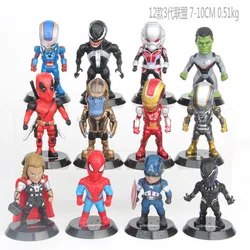 12pcs/set Marvel Avengers Deadpool Thanos Ironman Spiderman Thor Venom Antman Hulk Black Panther Figure Model Toys