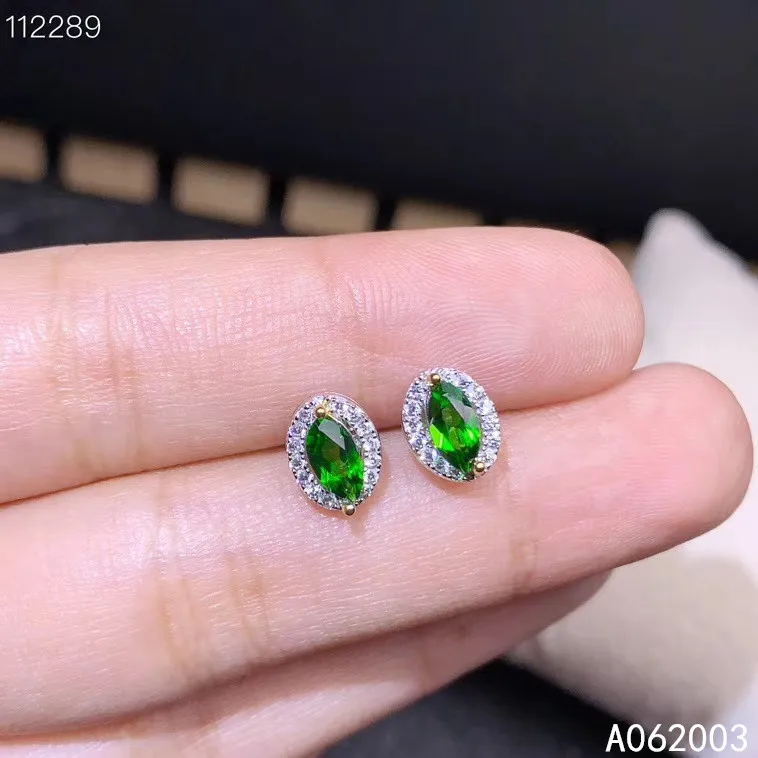 

KJJEAXCMY Fine Jewelry 925 Sterling Silver Inlaid Natural Diopside Female Earrings Ear Studs Popular Support Detection