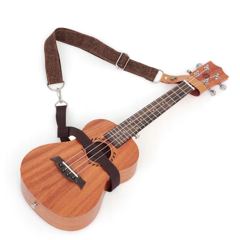 Ukulele stud-free crossbody strap selected coffee/beige two-color breathable cotton strap length adjustable about 70-105cm