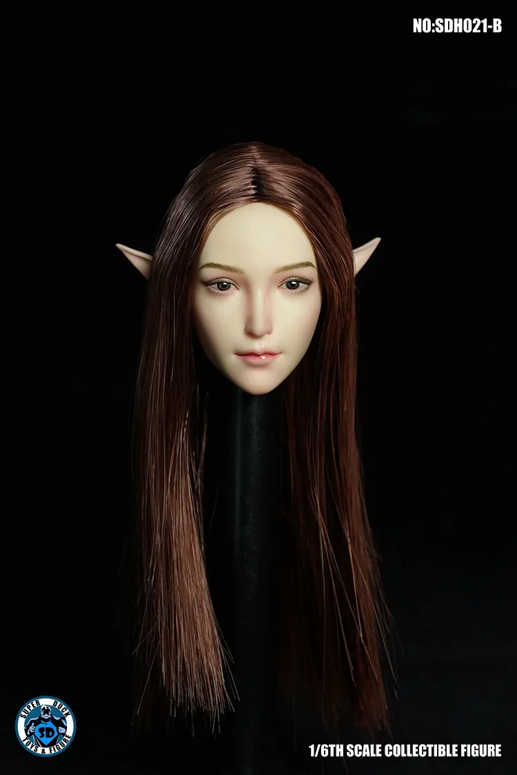 1/6 SDH021B Red Straight Hair Head Sculpt With Changable Ears Elf Girl Fit 12'' Pale TBLeague Phicen Action Figure Body