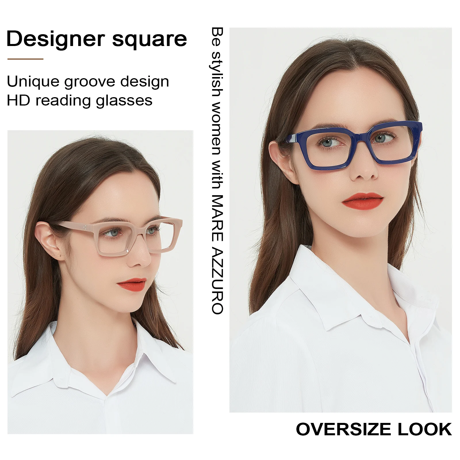 MARE AZZURO Square Women Reading Glasses Oversized Red Eyeglasses Frame Female Reader Glasses Hyperopia Diopter 100 150 200 275