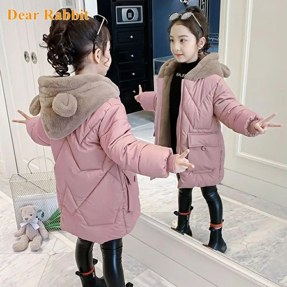 

-30 degrees Girl Winter Warm Coat Kids clothes Thick Parka Children Clothing Cotton Jacket Hooded Plus velvet Outerwear 4-13 Yrs