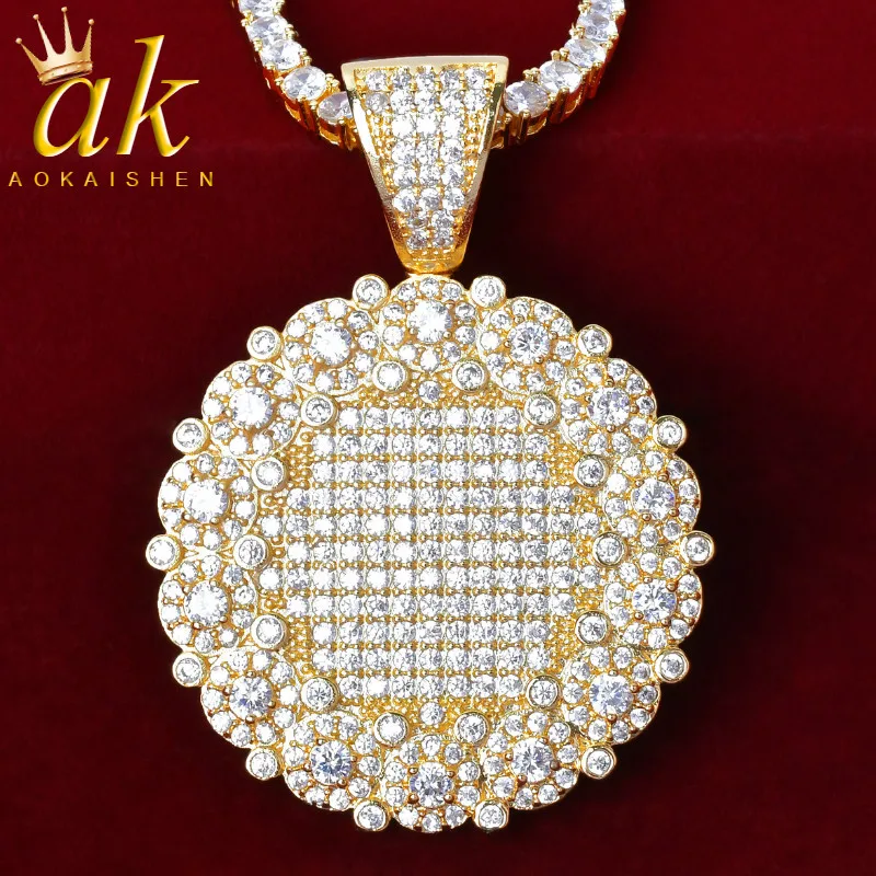 Round Cluster Pendant Necklace Chain Charm Gold Color Cubic Zircon for Women Hip Hop Jewelry