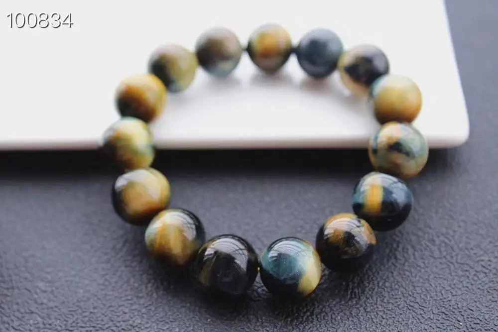 Natural Gold Blue Tiger Eye Yellow Round Beads Bracelet 14mm 12mm 10mm Gemstone Women Men Gold Tigers Eye Jewelry AAAAA