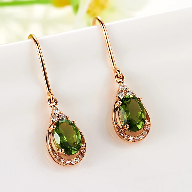 LSZB Natural green tourmaline 18K Pure Gold Earring Real AU 750 Solid Gold Earrings  Diamond  Trendy Jewelry Hot Sell New 2023