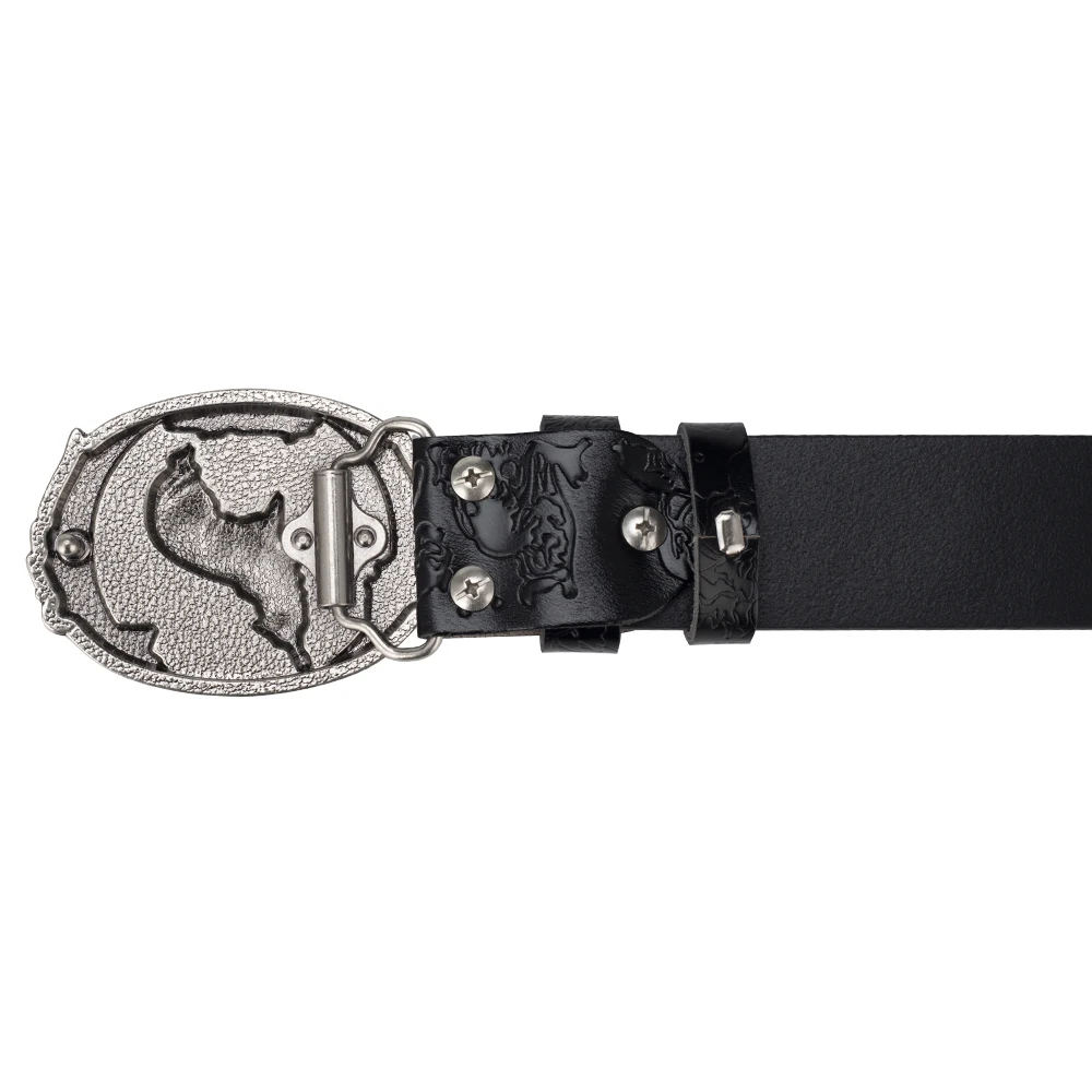 Silver Wolf Bucklt Men's Belt Embossing Decorative