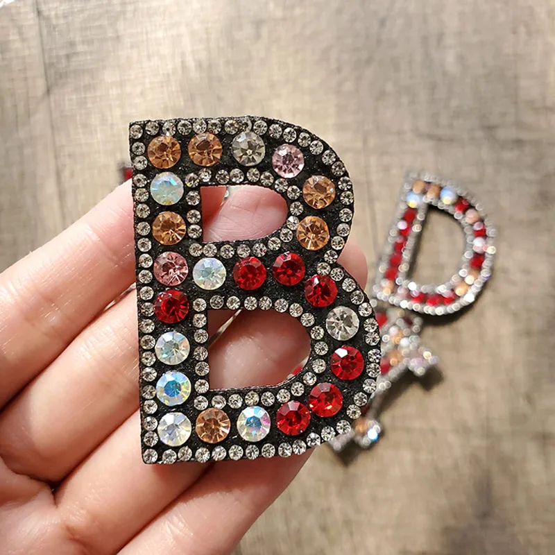 26 Alphabet Letters Red Mix Rhinestone Sew Iron On Patches Embroidery Badge For Clothes DIY Appliques Clothing Stripes Craft Diy