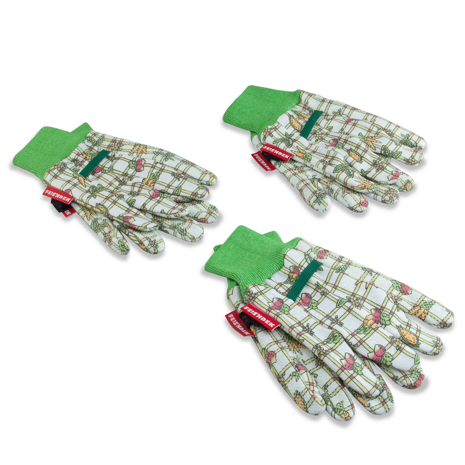 3 Pairs Of Kids Green Garden Work Gloves Anti Slip Wear-Resistant Printed Pattern Planting Cycling Outdoor Activities