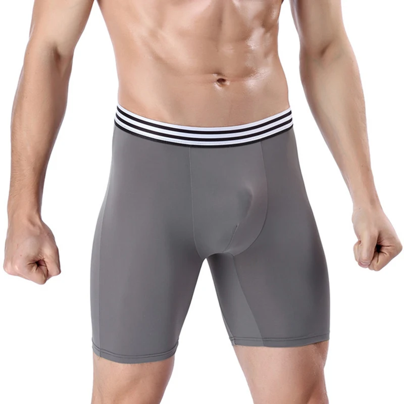 Plus Size Ice Silk Underwear Men Long Leg Boxer Shorts Sports Jogging Underpants U Bulge Pouch Sexy Male Panties Boxers Cueca