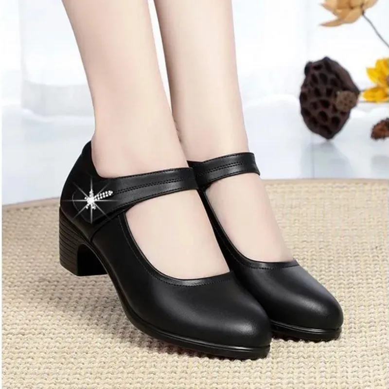 Cresfimix female classic round toe high quality black pu leather pumps women casual sweet office autumn high heel shoes a6661y