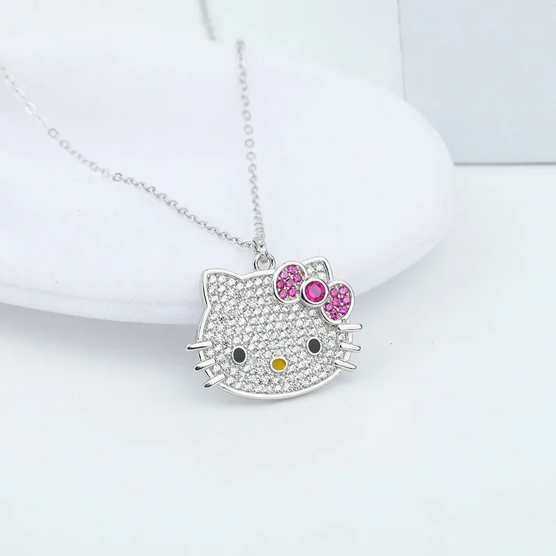 Neue 925 Silber Überzogene Kristall Nette Cartoons Katze Halsketten Anhänger Mode Schmuck für Frauen Halskette