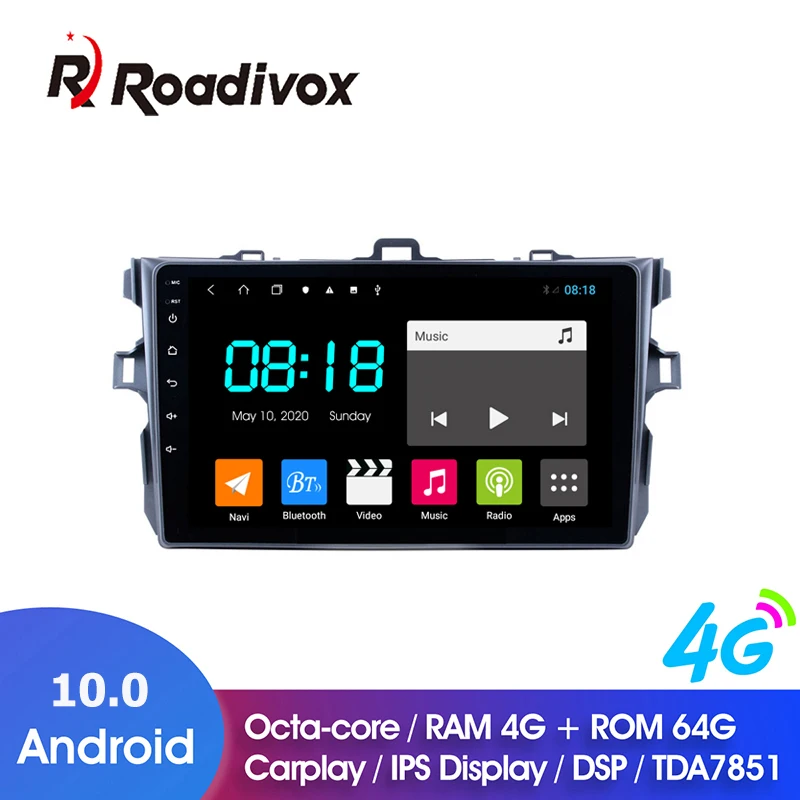 

9" Android 10.0 RAM 4G ROM 64G for Toyota Corolla 2006-2012 Car Dvd Gps Navigation Radio Multimedia Player Stereo Head Unit