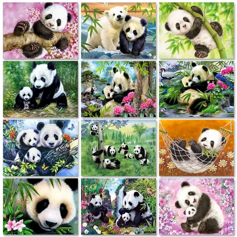 

PhotoCustom 40x50cm Acrylic Paint By Numbers Panda Oil Painting By Numbers On Canvas Animals Frameless DIY Home Decor Unique Gif