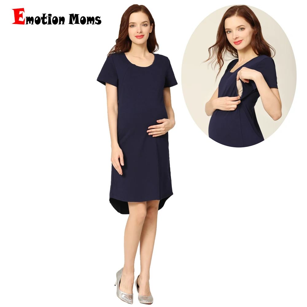 

Emotion Moms Women Summer Pregnant Dress Maternel Wear Clothes Solid Navy Zipper Breastfeeding Dress Big Size Maternity