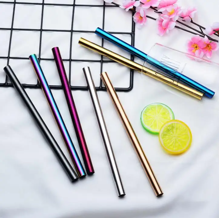 

300PCS Reusable 12MM Bubble Tea Straws, PVD Plated 12MM Straight Metal Straws, 12MM Colored Straws for Smoothie SN2101