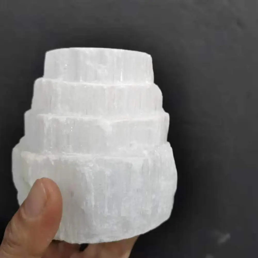 60mm Natural white Selenite Tower Candleholder Selenite Mountain Tealight Candle Holder
