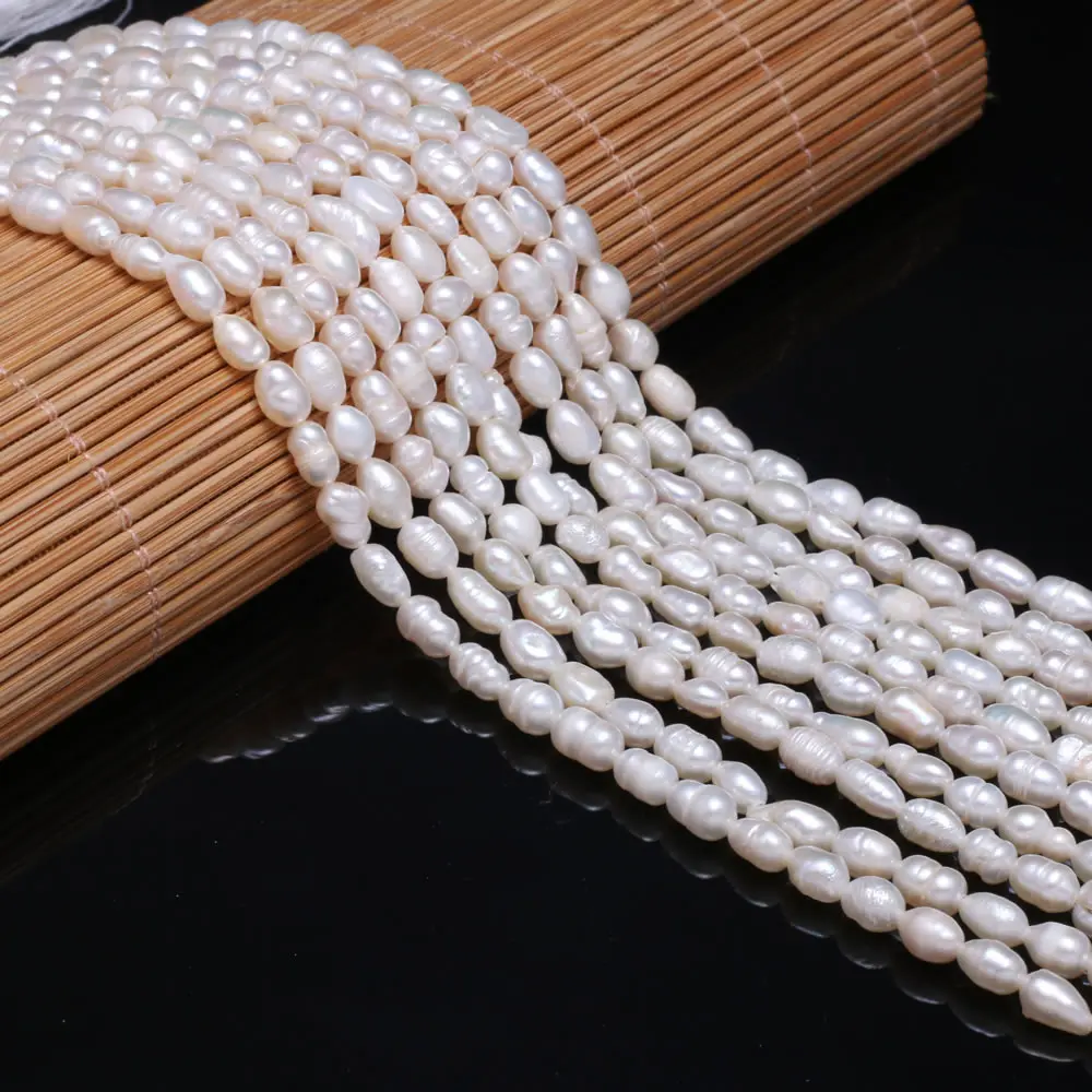 1strand White Natural Freshwater Pearl Beads Rice Shape Glossy Pearl for Making Jewelry Bracelet Necklace 4-5mm