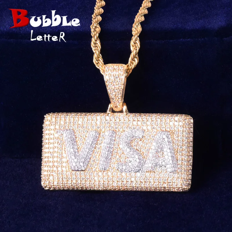 Visa Card Shape Pendant  Cubic Zircon Men\'s Hip Hop Necklace Jewelry