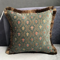 Classic Home Vintage Cushion Cover Small Flower Dark Green Soft Chenille Throw Woven Sofa Decorative Pillow Case 45x45cm