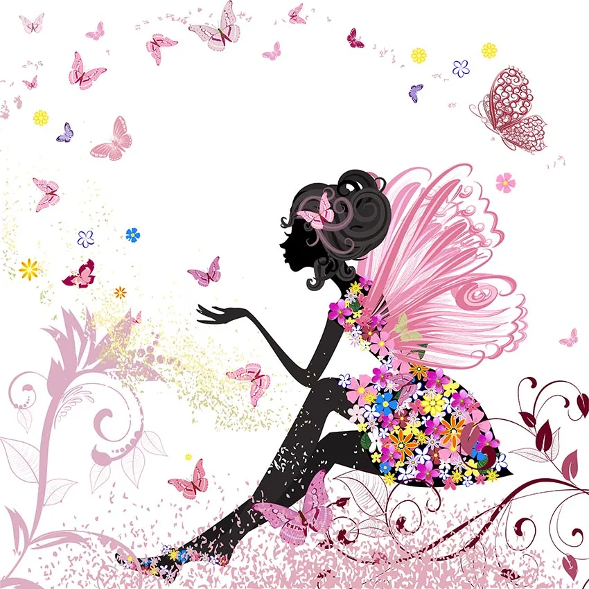 

10x10FT Flower Fairy Butterflies Pink Beautiful Fairy Tale Custom Photo Backdrops Studio Backgrounds Vinyl 300cm x 300cm