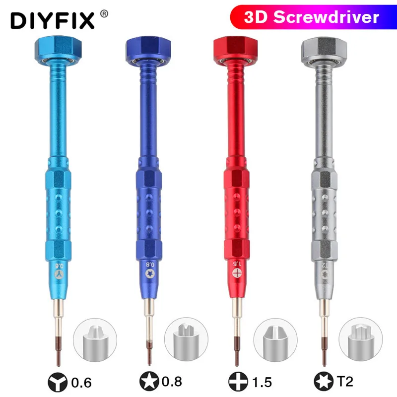 DIYFIX 3D Precision Screwdriver T2 /Y0.6 /Philips1.5 /5-Point0.8 For iPhone X 8 7 6/Huawei Smartphone Screw Opening Repair Tools