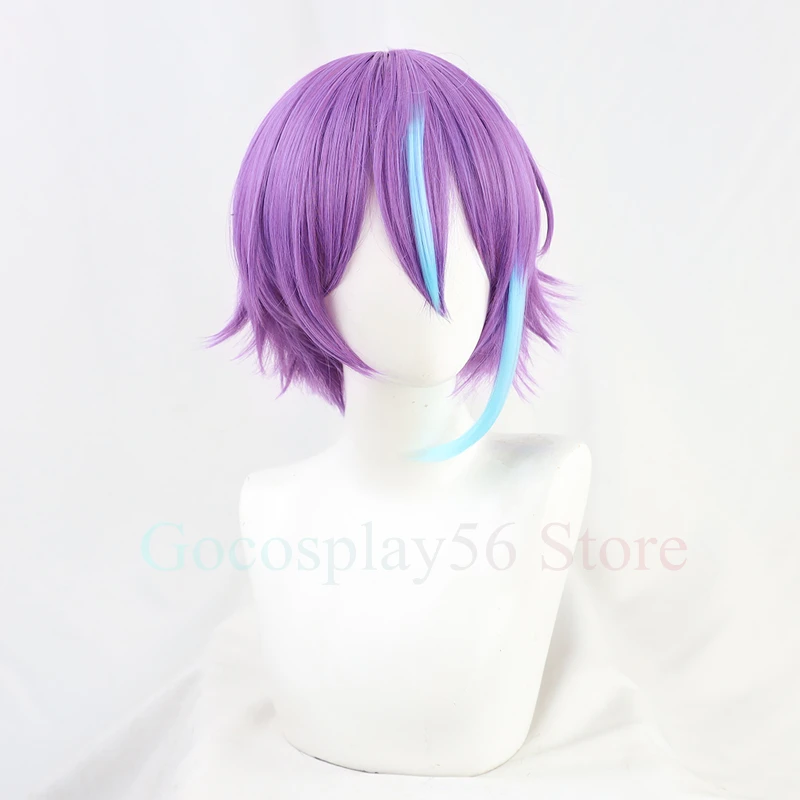 Kamishiro Rui Cosplay Wig Purple Blue Short Straight Heat Resistant Hair Halloween Role Play